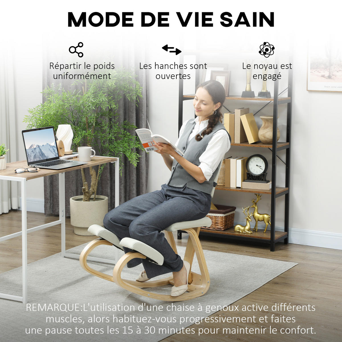 KNIESITZ DE-11758 51x84x93 cm Creme - Creme, Holz (51/93/84cm) - ComfortXL