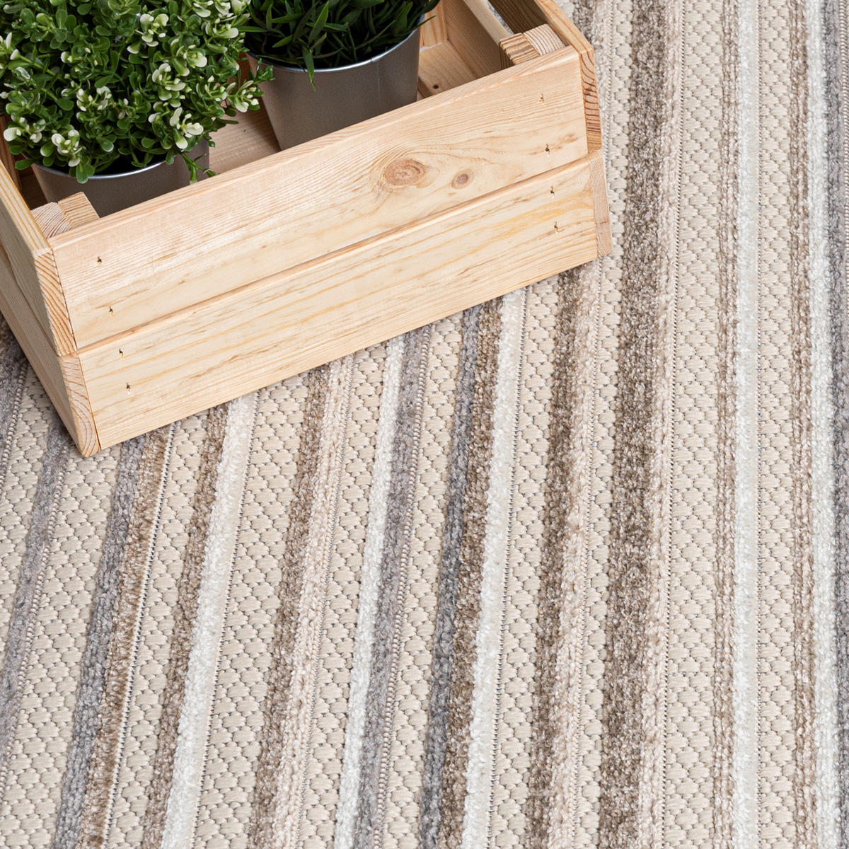 TEPPICH In-Outdoor Beige Abstract, Streifen - Kurzflor Rechteckig Creme - 140 x 200 cm - Beige/Braun, Textil (140/200cm) - Mazovia