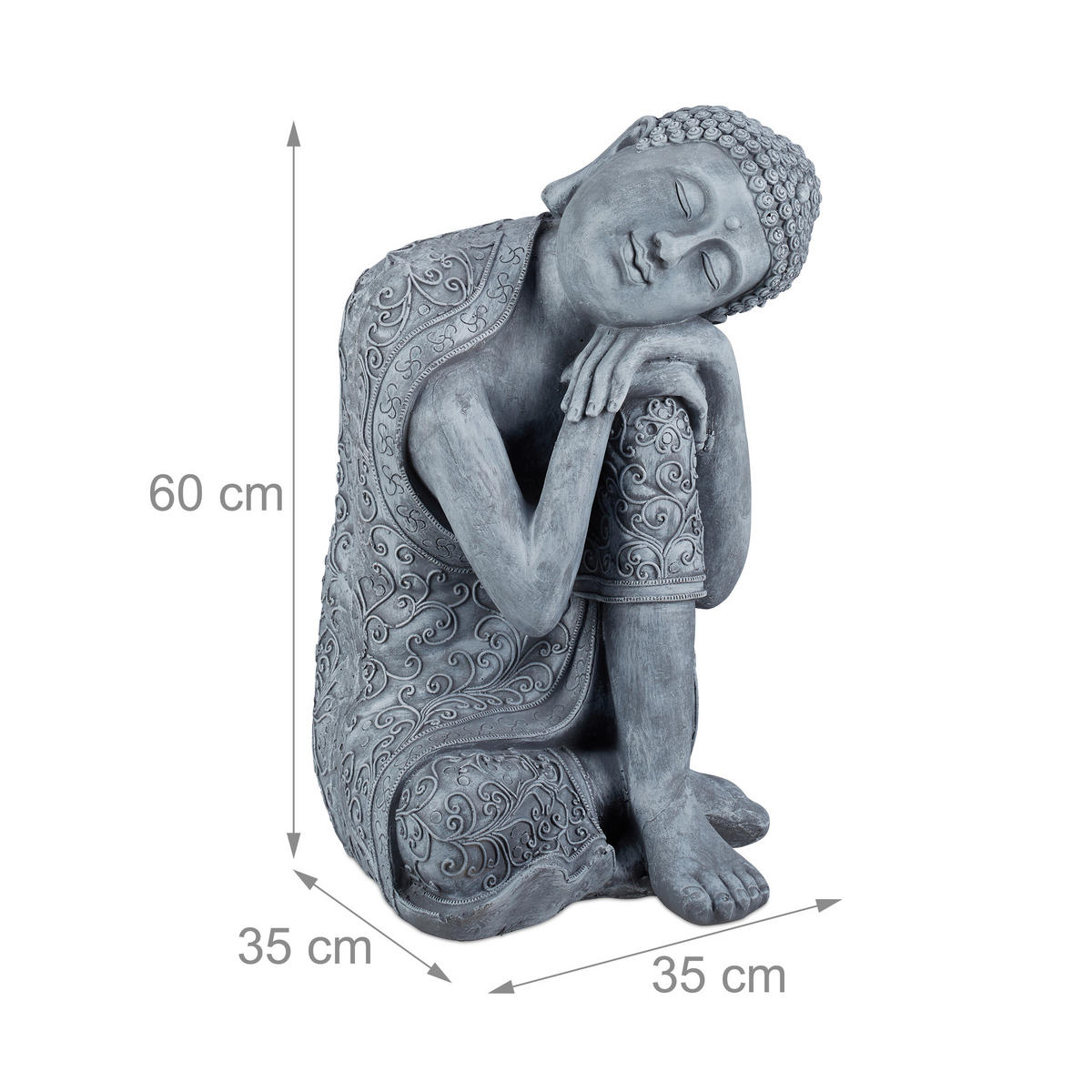BUDDHA Figur - Grau, Kunststoff (35/60/35cm) - Relaxdays