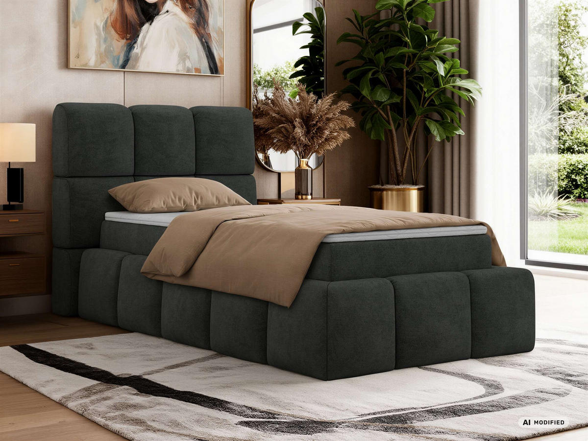 BOXBETT NIRA 90/200 - Dunkelgrau Stukture - Topper Visco - H3 - Dunkelgrau/Schwarz, Kunststoff/Textil (90/200cm) - MKS