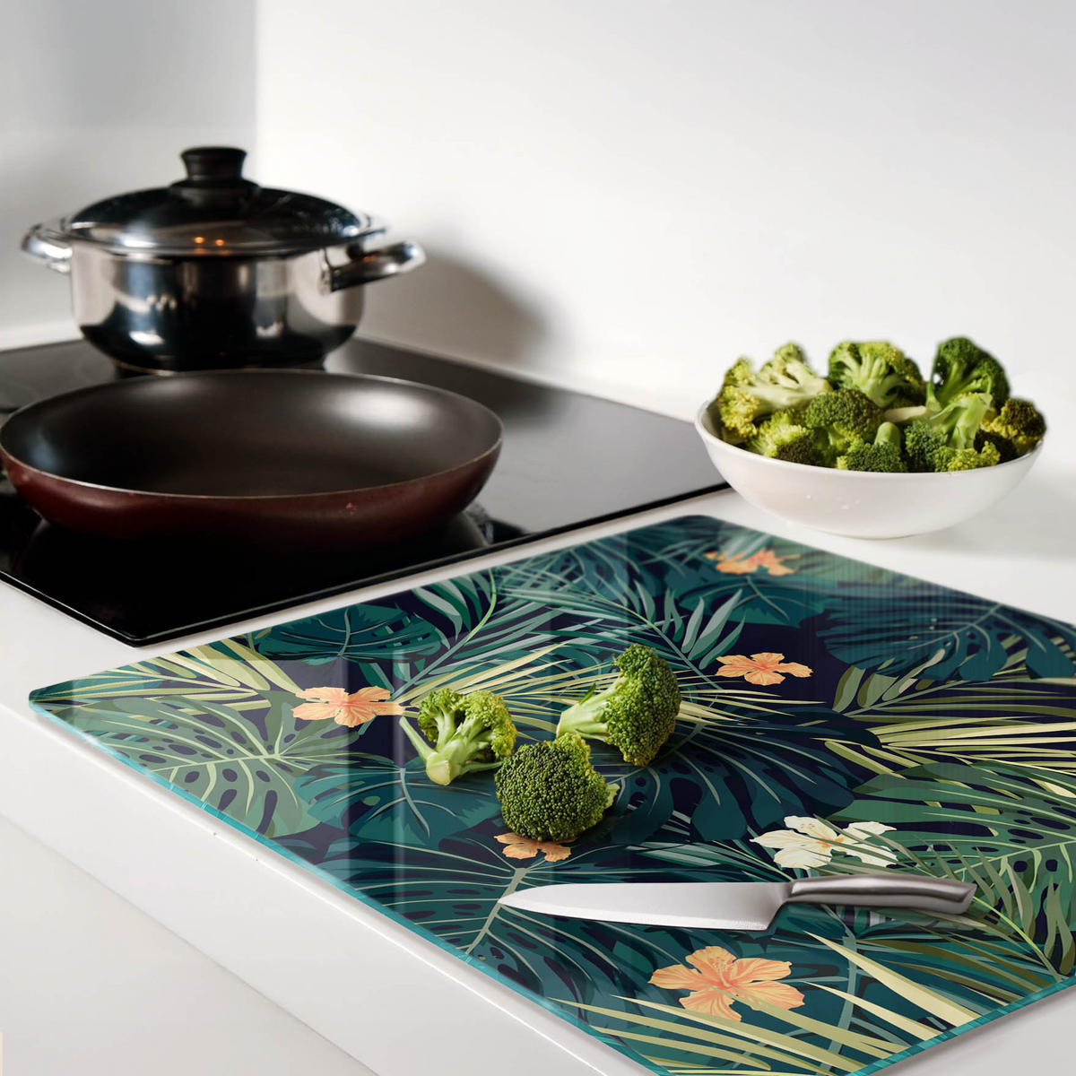 GLASPLATTE 60x52 cm Tropische Blätter - Grün, Glas (60/0.4/52cm) - TULUP
