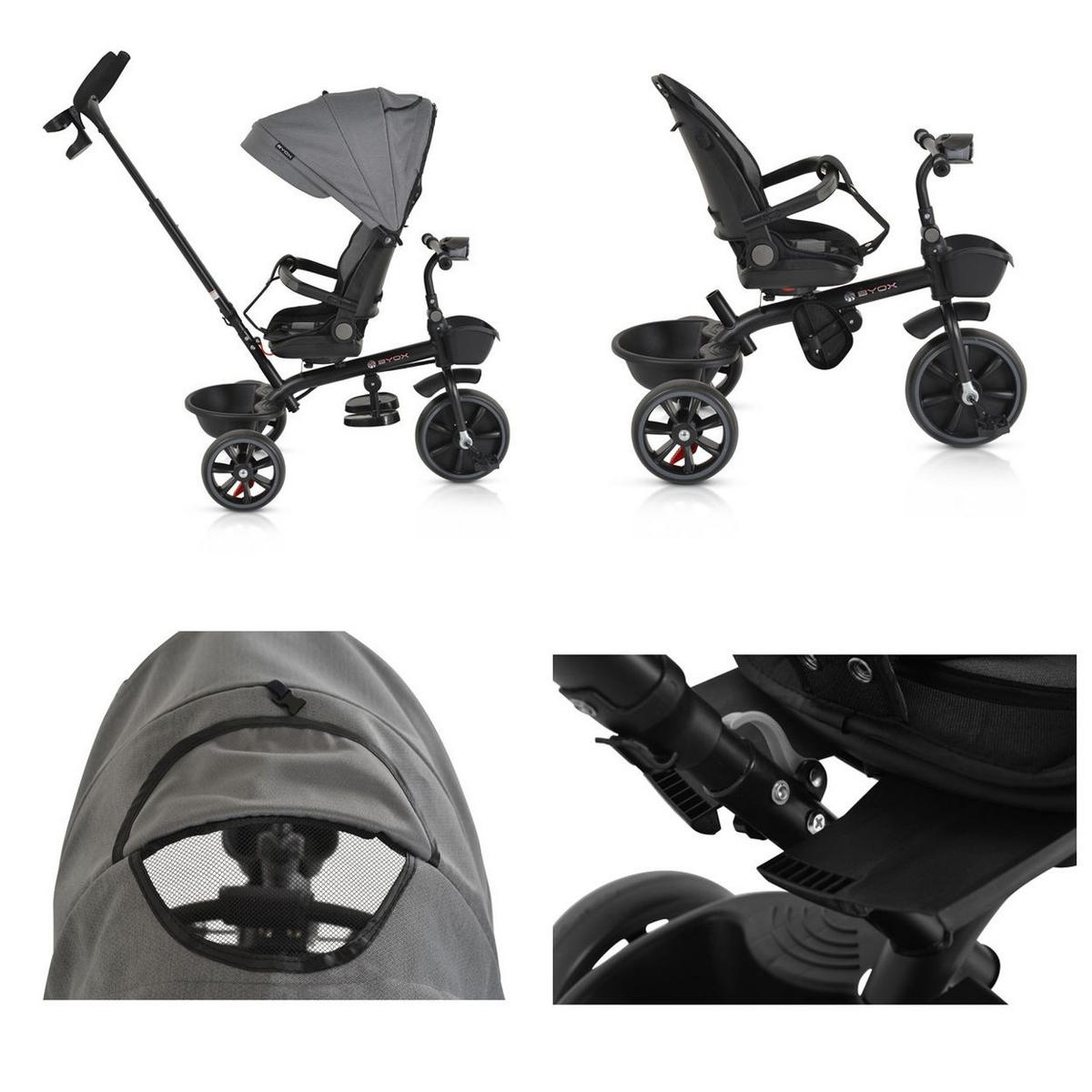 DREIRAD Tricycle Summer grau Fußstütze klappbar, Musik, Becherhalter, Körbe - Grau, Metall (75/52/110cm)