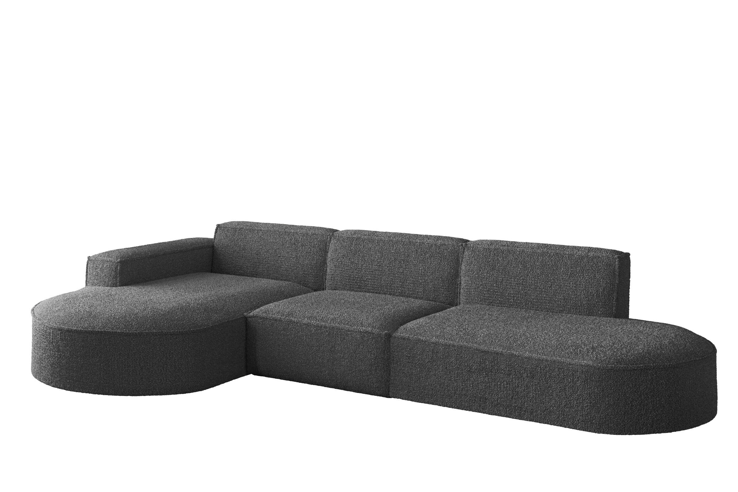 ECKSOFA Designer L-Form MODENA Stoff Loop Graphit Links - Graphitfarben, Holz (165/296cm) - Kaiser Möbel