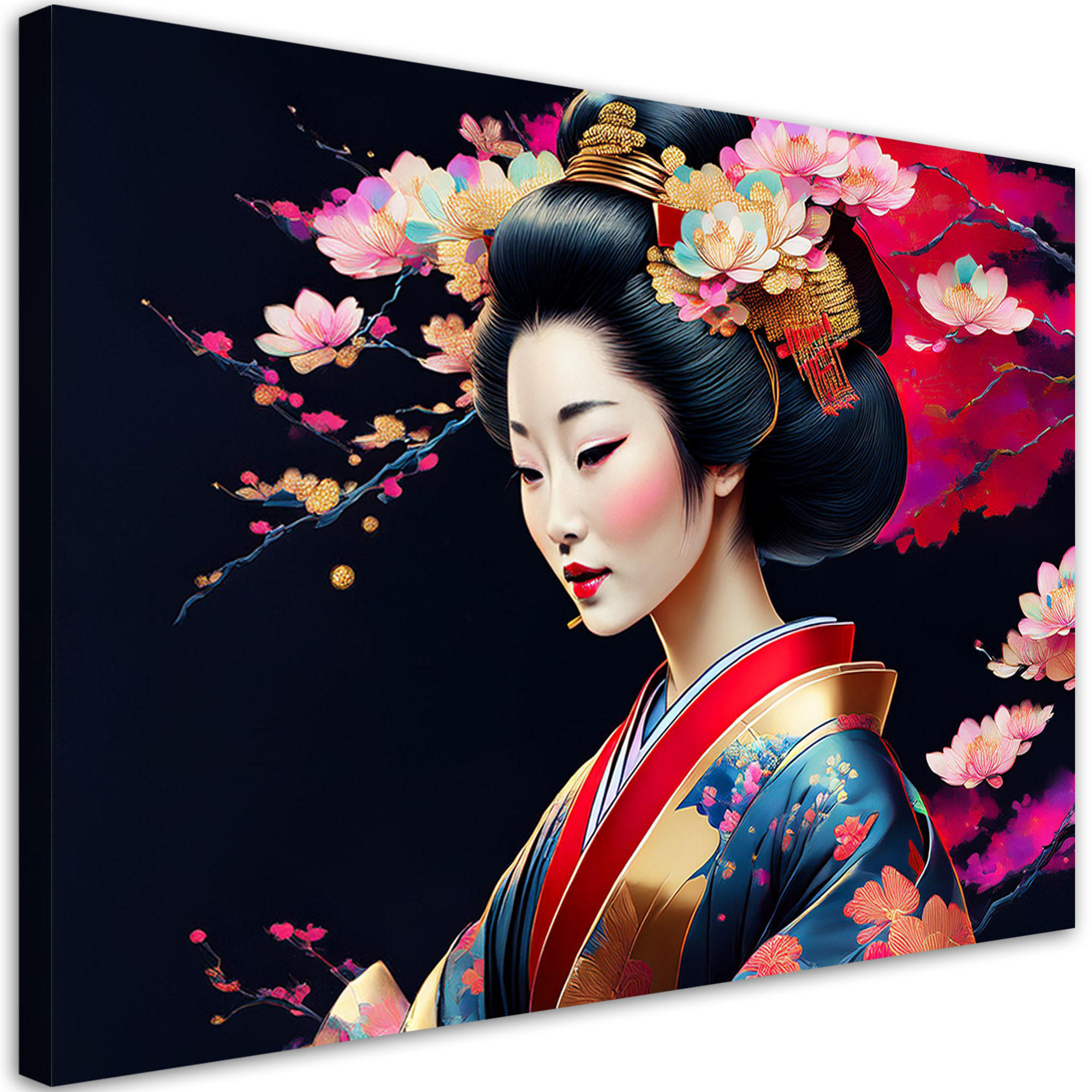 LEINWANDBILD Japanische Geisha bunt 60x40cm - Pink, Textil (60/40cm) - Feeby