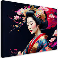 LEINWANDBILD Japanische Geisha bunt 60x40cm - Pink, Textil (60/40cm) - Feeby
