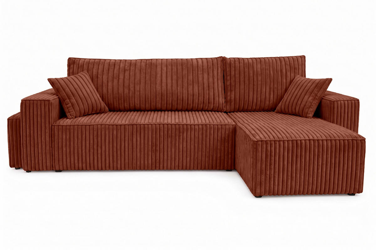 ECKSOFA Mit Schlaffunktion Und Pouf, Cordstoff Tilia, Kupfer, Rechts, Best L Mit Pouf - Orange, Holz (244/145cm) - Kaiser Möbel