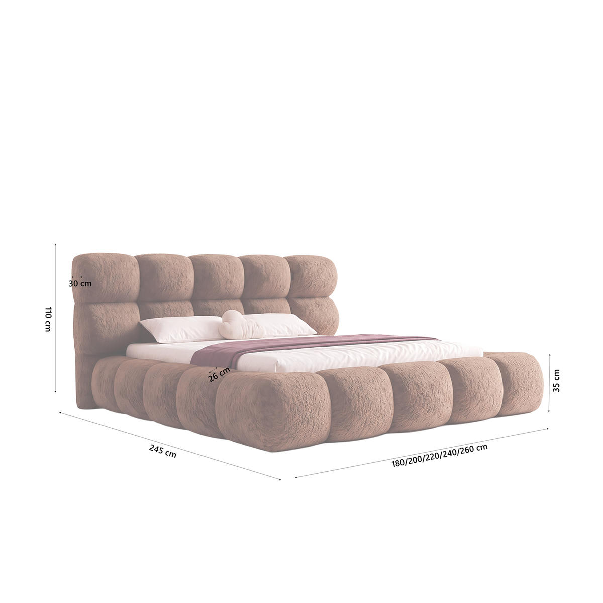 POLSTERBETT FERAGU 180x200 cm, Hellbraun - Hellbraun, Textil (200/180cm) - Fedve