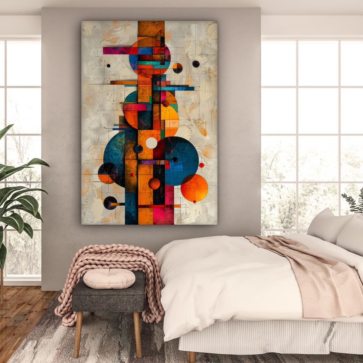 OBRAZ NA PLÁTNE Vintage - Moderné umenie - Oranžová - Geometrické tvary 90x140 cm - viacfarebná, textil (90/140cm) - MuchoWow