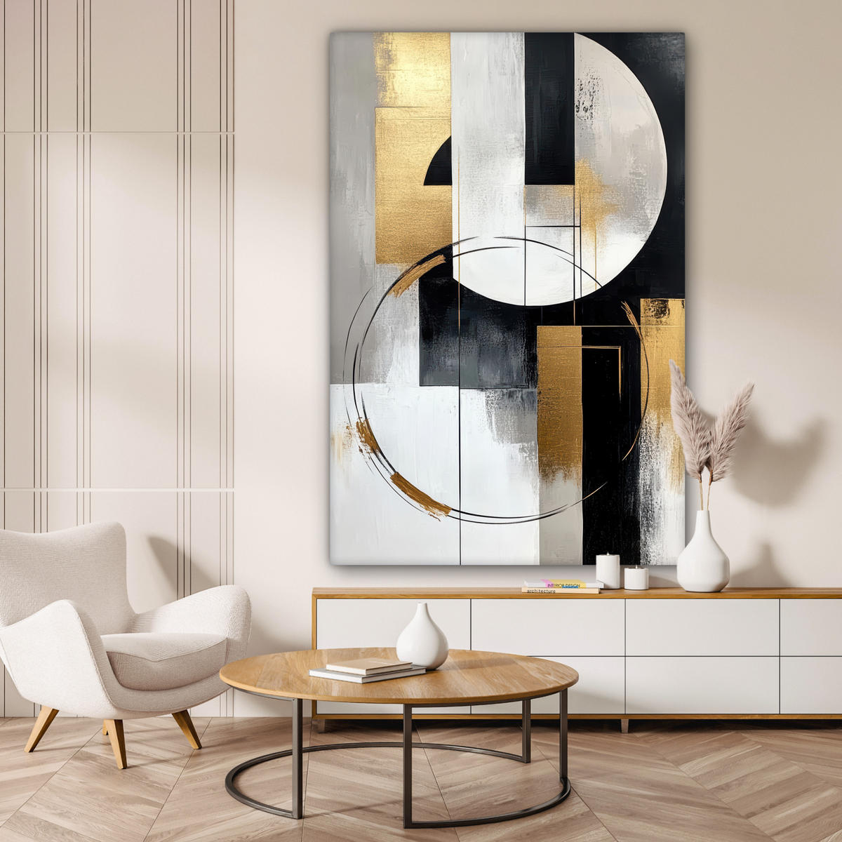 OBRAZ NA PLÁTNĚ Abstraktní - Zlato - Stříbro - Tvary - Estetika 90x140 cm - různobarevná, textil (90/140cm) - MuchoWow