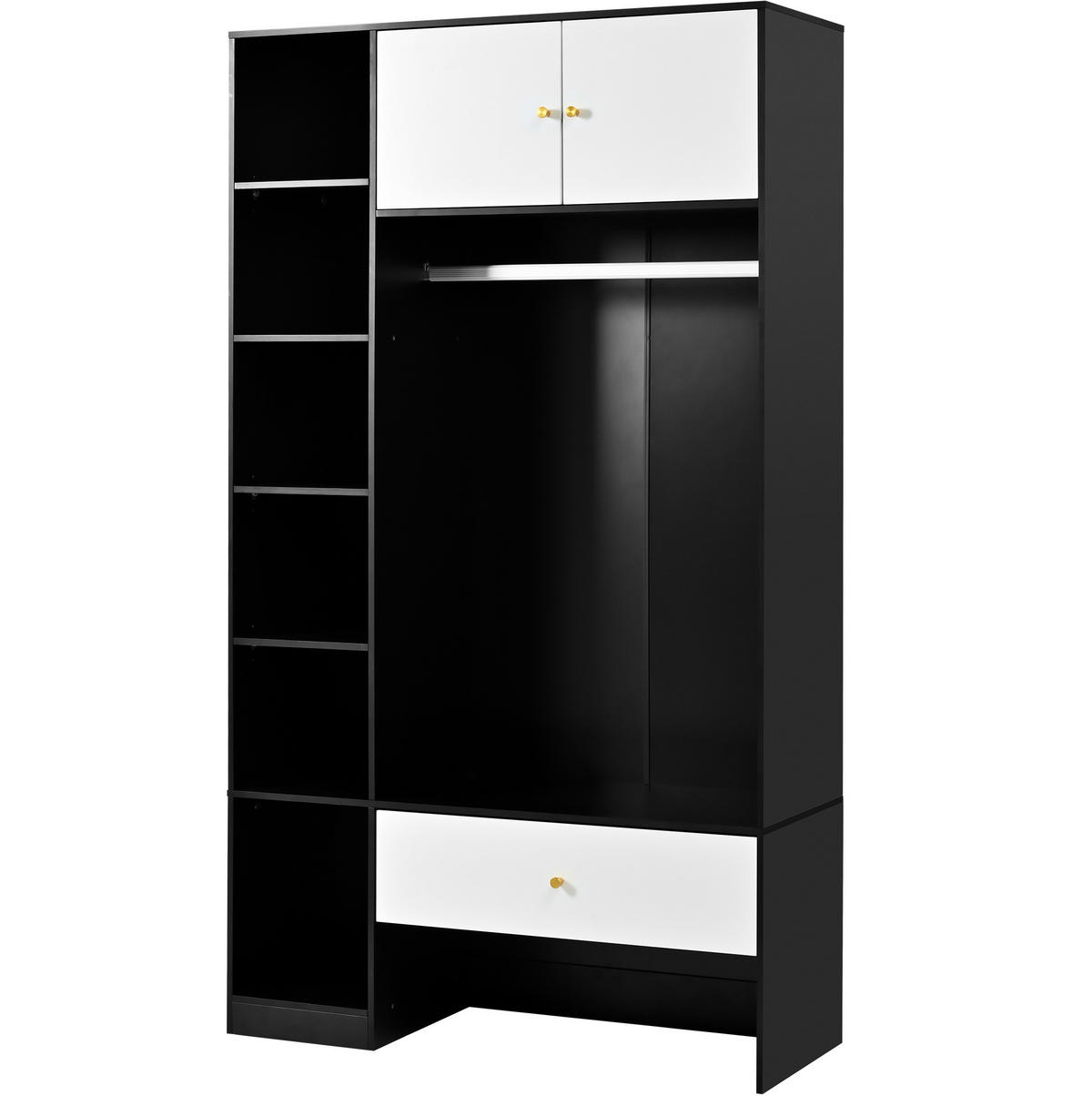 STANDKLEIDERSCHRANK 105/40/185 cm mit 2 Türen, Schublade und offenen Fächern - Weiß, Holzwerkstoff (105/185/40cm) - BEAOK