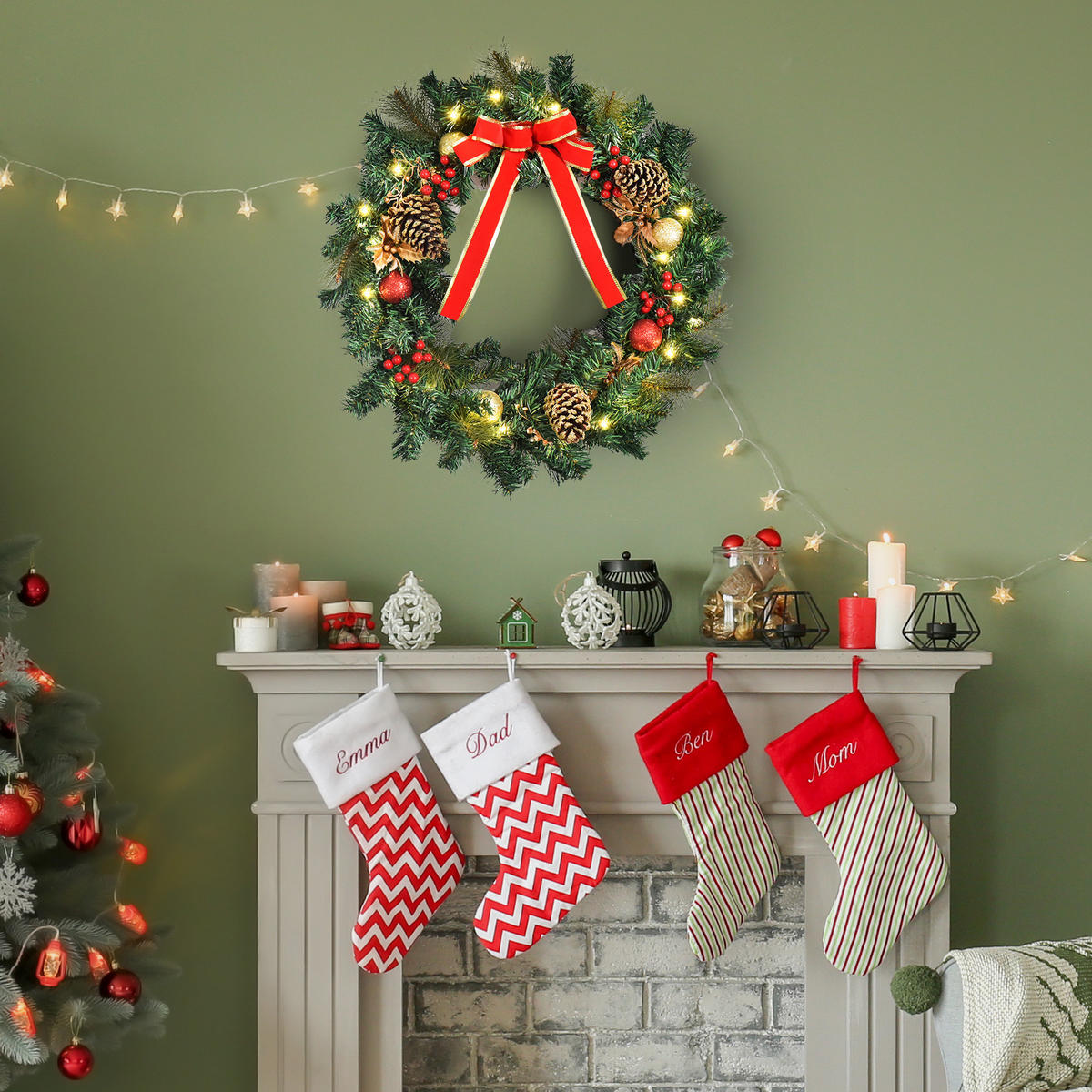 KÜNSTLICHER Weihnachtskranz mit 20 LEDs Grün 60.0/60.0/2.54 cm - Grün, Kunststoff (60cm)