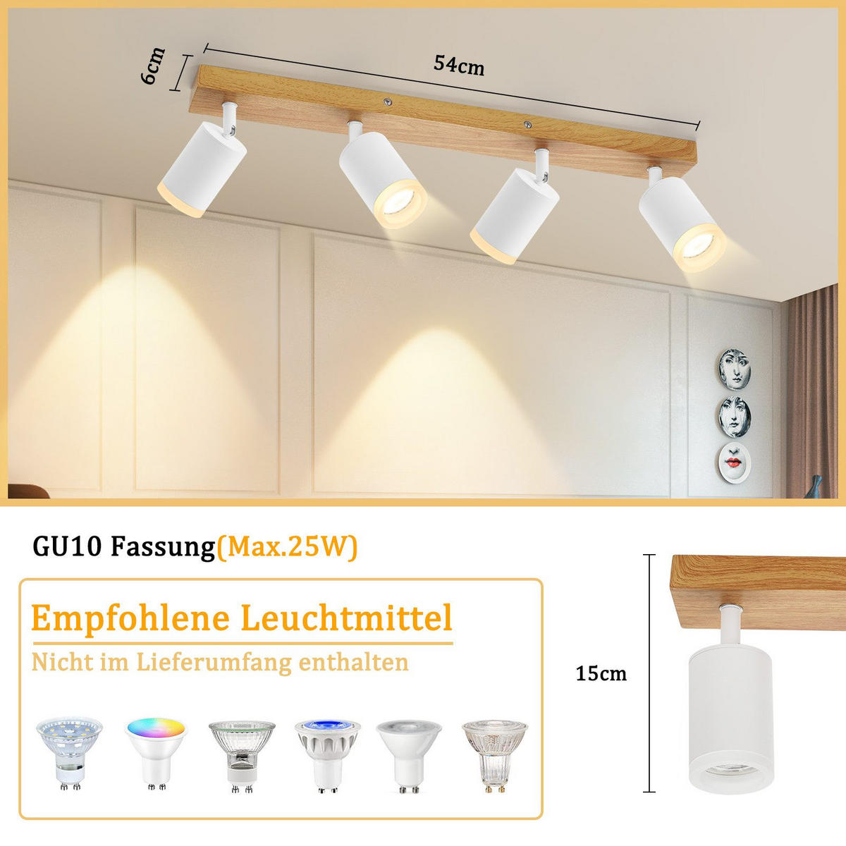 STRAHLER Barsinghausen 4-flammig 54/6/15 cm - Weiß, Metall (54/6/15cm) - Nettlife