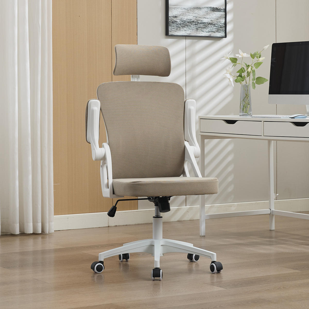 BÜROSTUHL ergonomisch mit Netzrücken Khaki - Braun, Kunststoff (65/108/58cm) - Meubliv