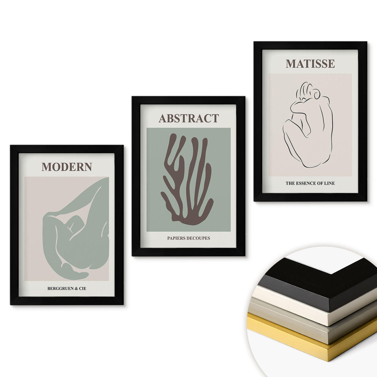 WANDBILDER 3er-Set - 20x30 cm Schwarzer Rahmen - Matisses stilvolle abstrakte Gemälde - Schwarz, Kunststoff (20/30cm) - ArtPrintCave