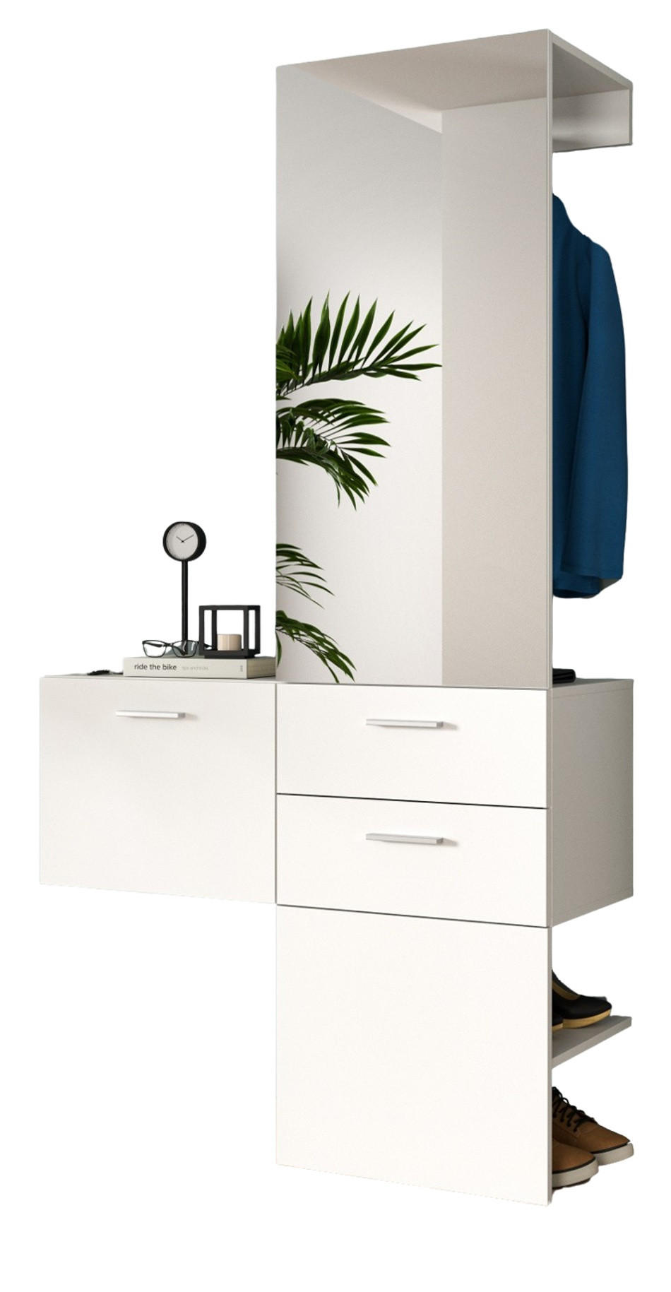 GARDEROBE Set weiß 104 x 190 cm, Komplettset 2-teilig mit Spiegel - Silberfarben/Weiß, Glas/Holzwerkstoff (104/190/36cm) - Inn.Furn