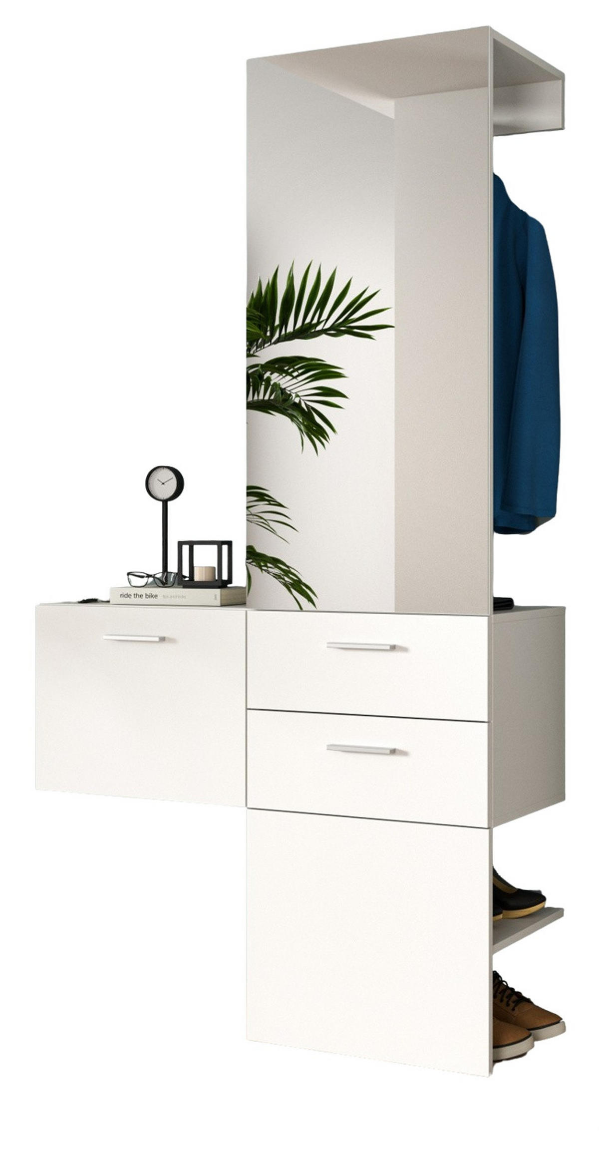 GARDEROBE Set weiß 104 x 190 cm, Komplettset 2-teilig mit Spiegel - Silberfarben/Weiß, Glas/Holzwerkstoff (104/190/36cm) - Inn.Furn