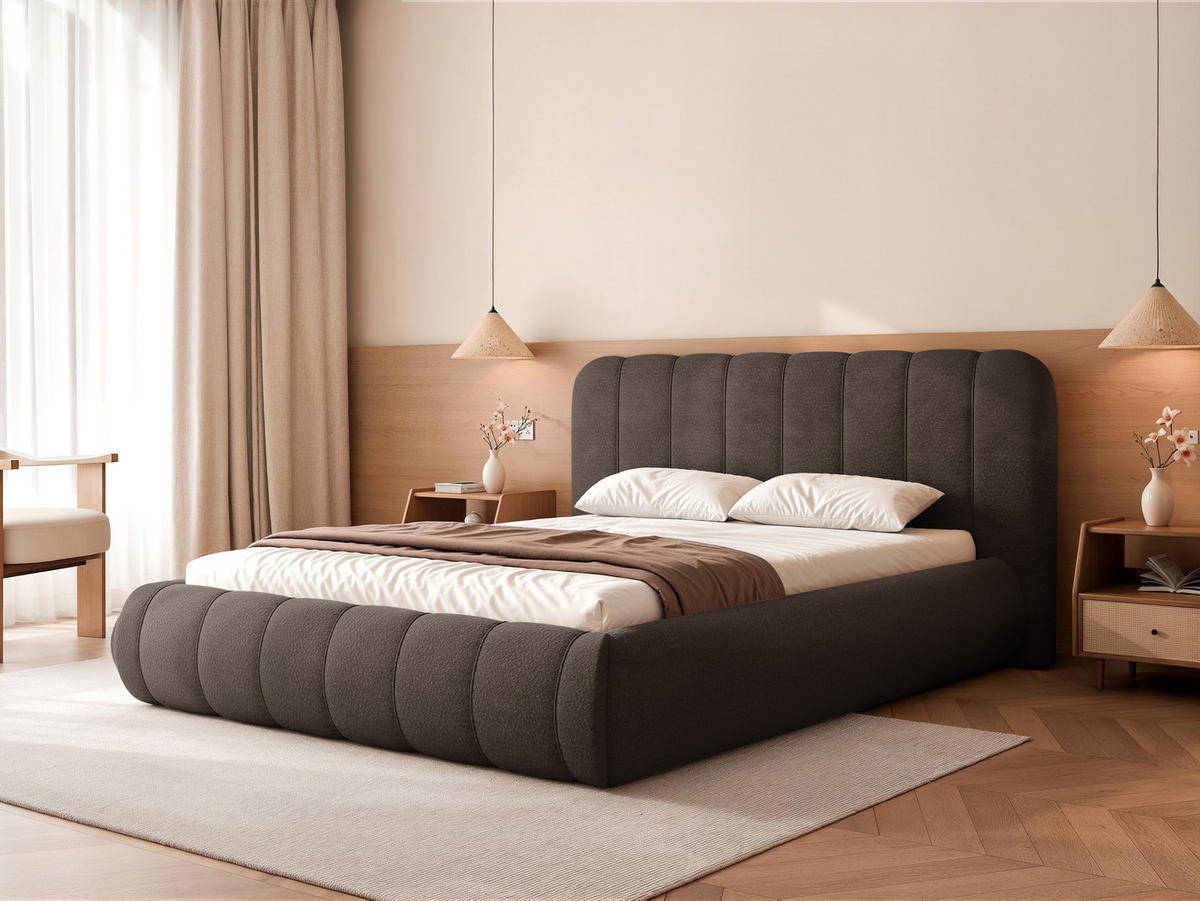 POLSTERBETT Gallo 140x200 cm Dunkelbraun Chenille – (Doppelbett mit Bettkasten, Lattenrost, voluminöses Kopfteil) - Dunkelbraun, Holz/Holzwerkstoff (140/200cm) - Ravio
