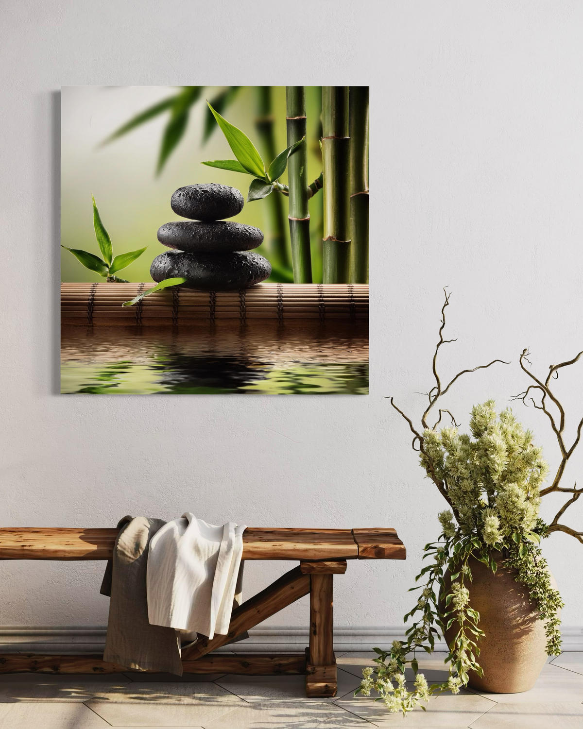 WANDBILD zen steine - Grün, Textil (50/50cm) - Feeby