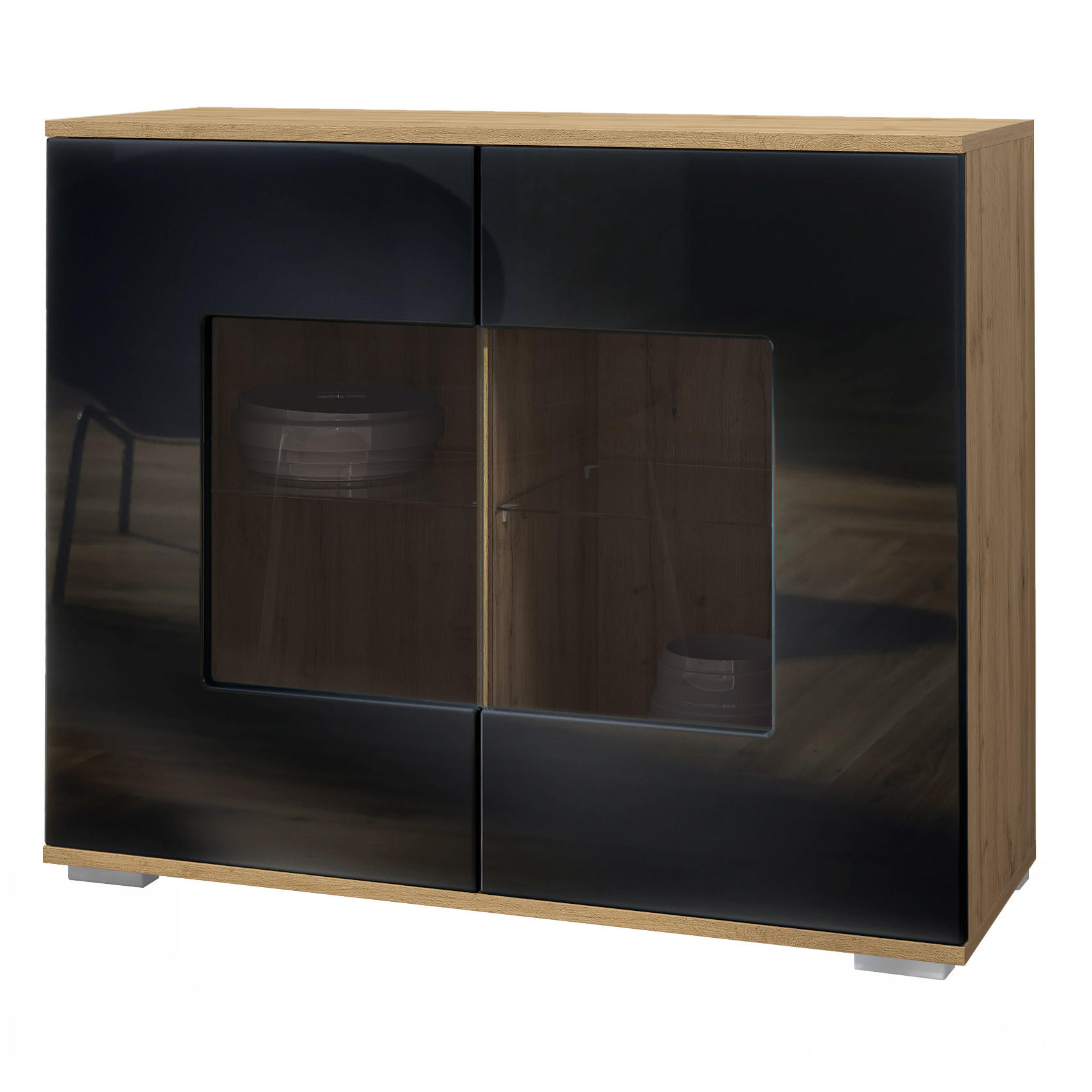 KOMMODE Grömitz Schwarz Hochglanz - Schwarz Hochglanz, Holzwerkstoff (92.5/75.5/35cm) - Vladon