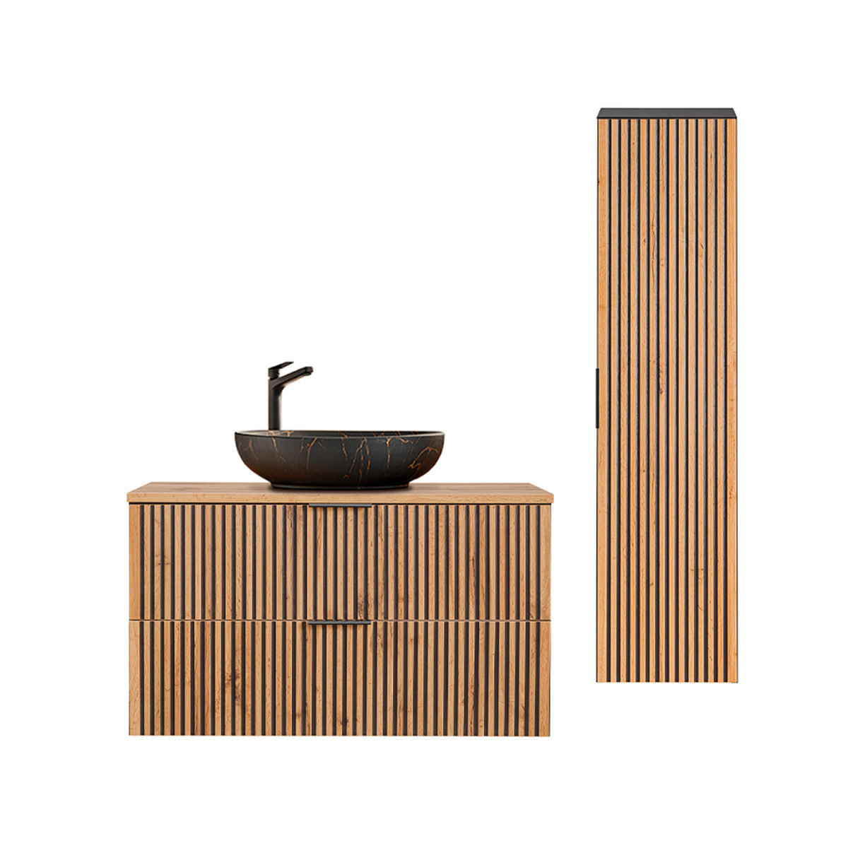 KÚPEĽŇOVÝ NÁBYTOK 100.6cm Gaia 2-dielna súprava Dubové drevo a čierna farba - čierna, kompozitné drevo (100.6/59/46cm) - Petits-meubles