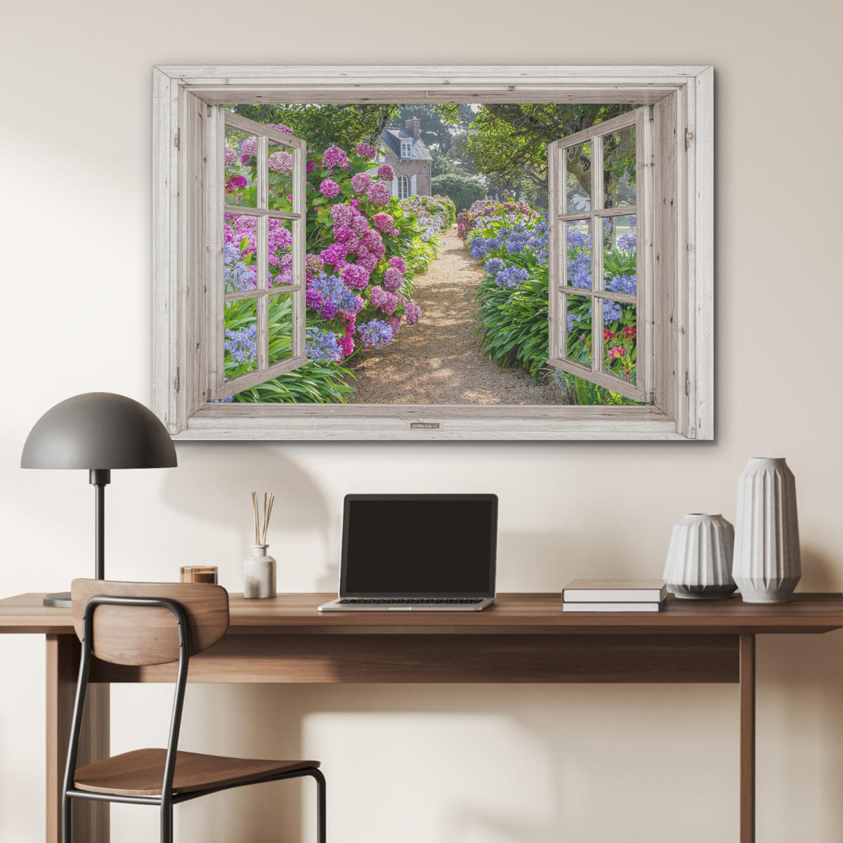 AKUSTIKBILD Hortensie - Durchsichtig - Blumen - Sommer - Lila - Weg Akustikpaneele 90x60 cm - Lila, Kunststoff (90/60/0.9cm) - MuchoWow