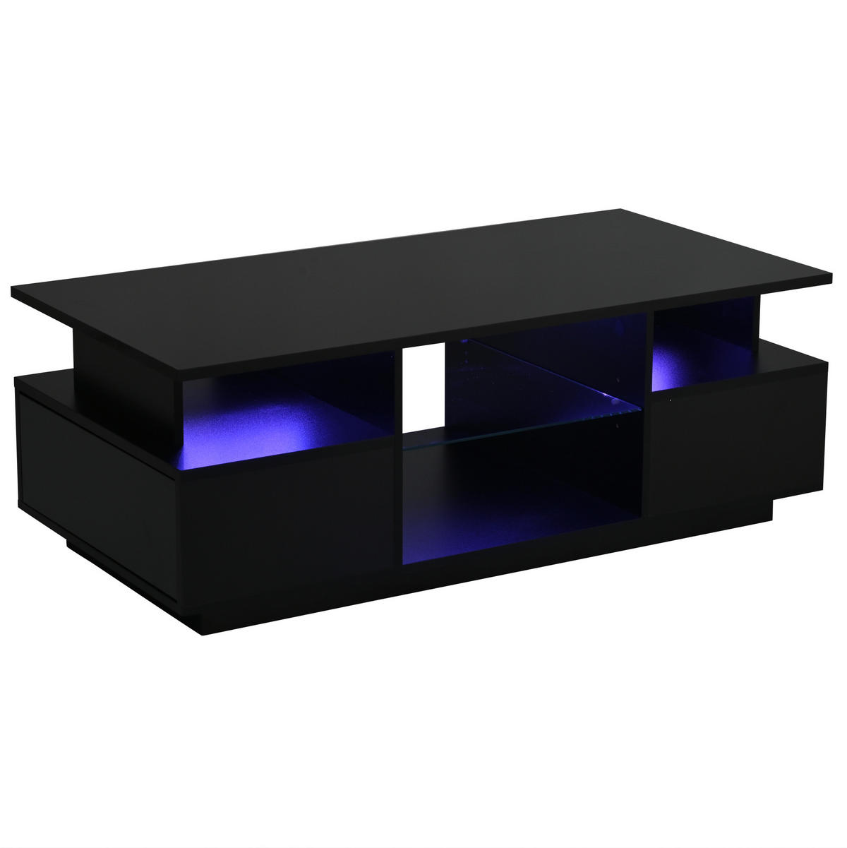 COUCHTISCH 100/50/36 cm mit 2 Schubladen, LED-Beleuchtung und Glasablagen, Schwarz - Schwarz, Holzwerkstoff (100/50/36cm) - Redom