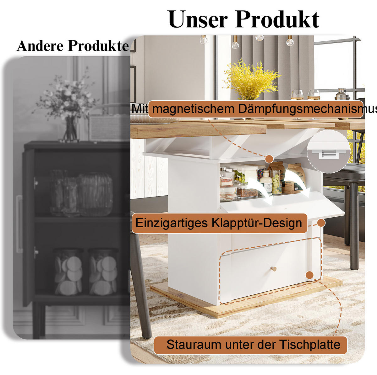 ESSTISCH 110-140/75/80 cm in Natur oder Weiß aus MDF und Metall mit Stauraum - Weiß, Holzwerkstoff (140/80/75cm) - OKMYHOME