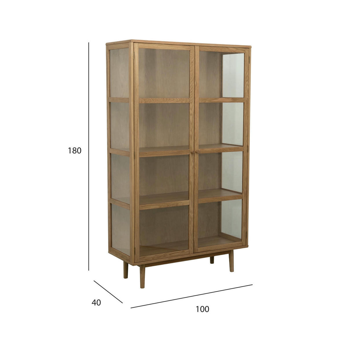 VITRINE Eiche massiv - Honigeiche/Eichefarben, Holz/Holzwerkstoff (100/180/40cm) - Furnhouse