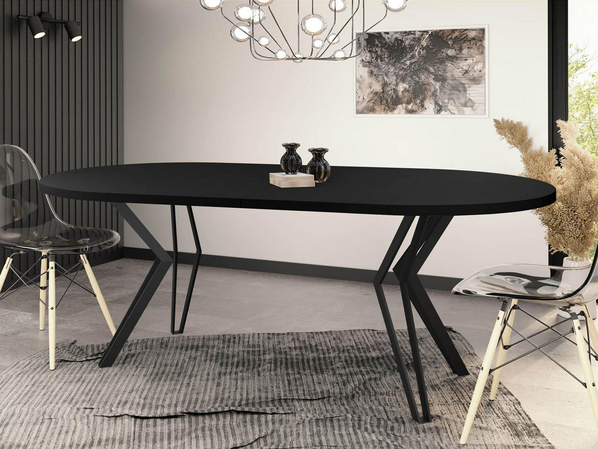 ESSTISCH Revena runder ausziehbarer, Schwarz 120-200/120/76 cm - Schwarz, Holzwerkstoff/Metall (120/120/76cm) - WFL GROUP