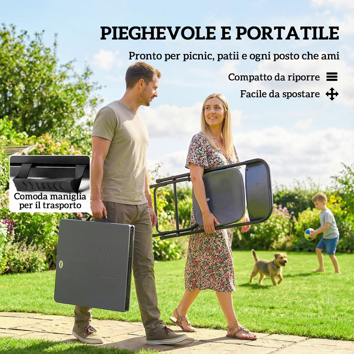 GARTENMÖBEL-SET,VERSTELLBARER HDPE Tisch+4 Klappstühle,dunkelgrau - Grau, Metall - Vallsero