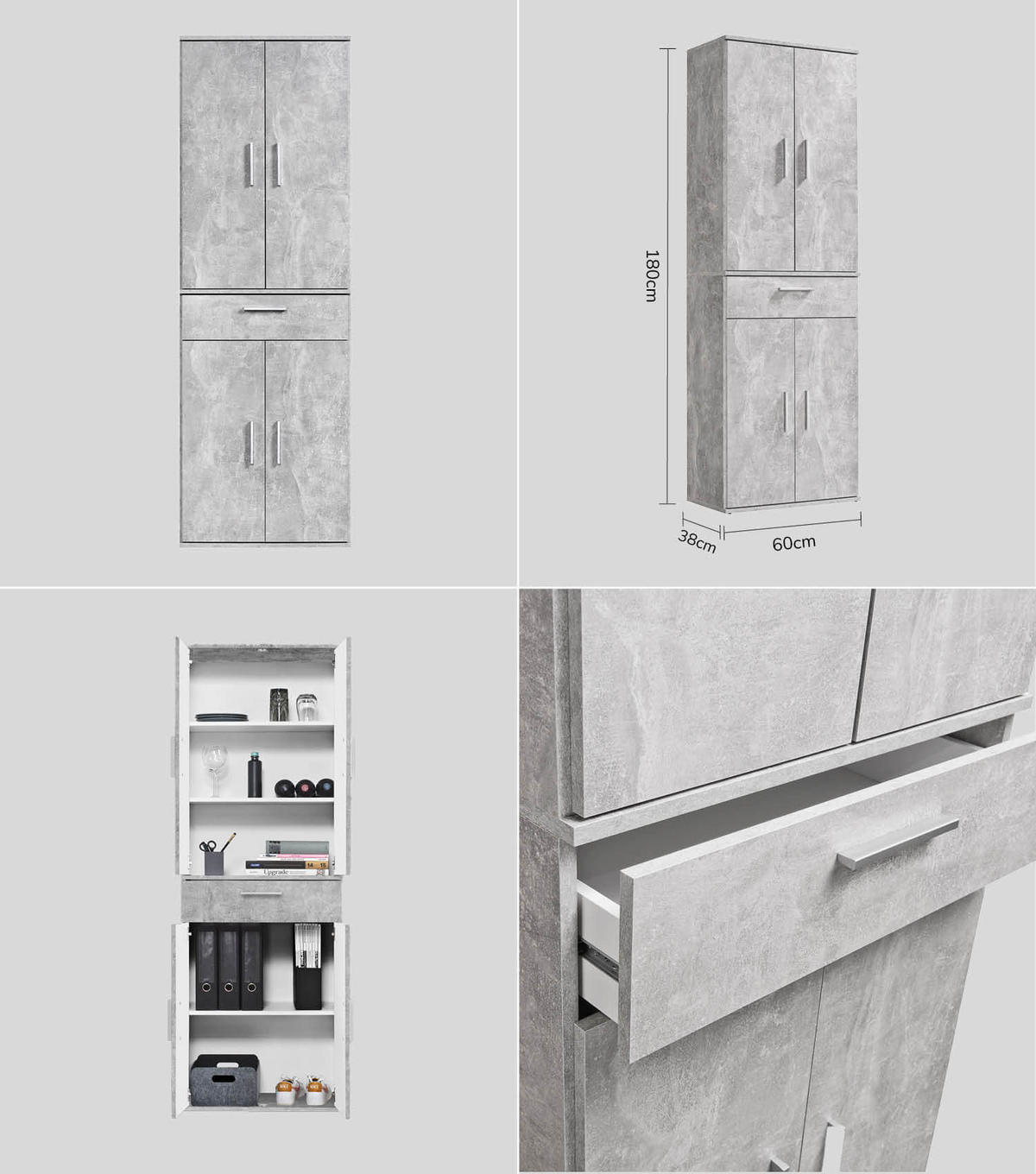 MEHRZWECKSCHRANK SET Der Allzweckwaffe - Silberfarben/Hellgrau, Holzwerkstoff (60/180/34cm) - Mokebo