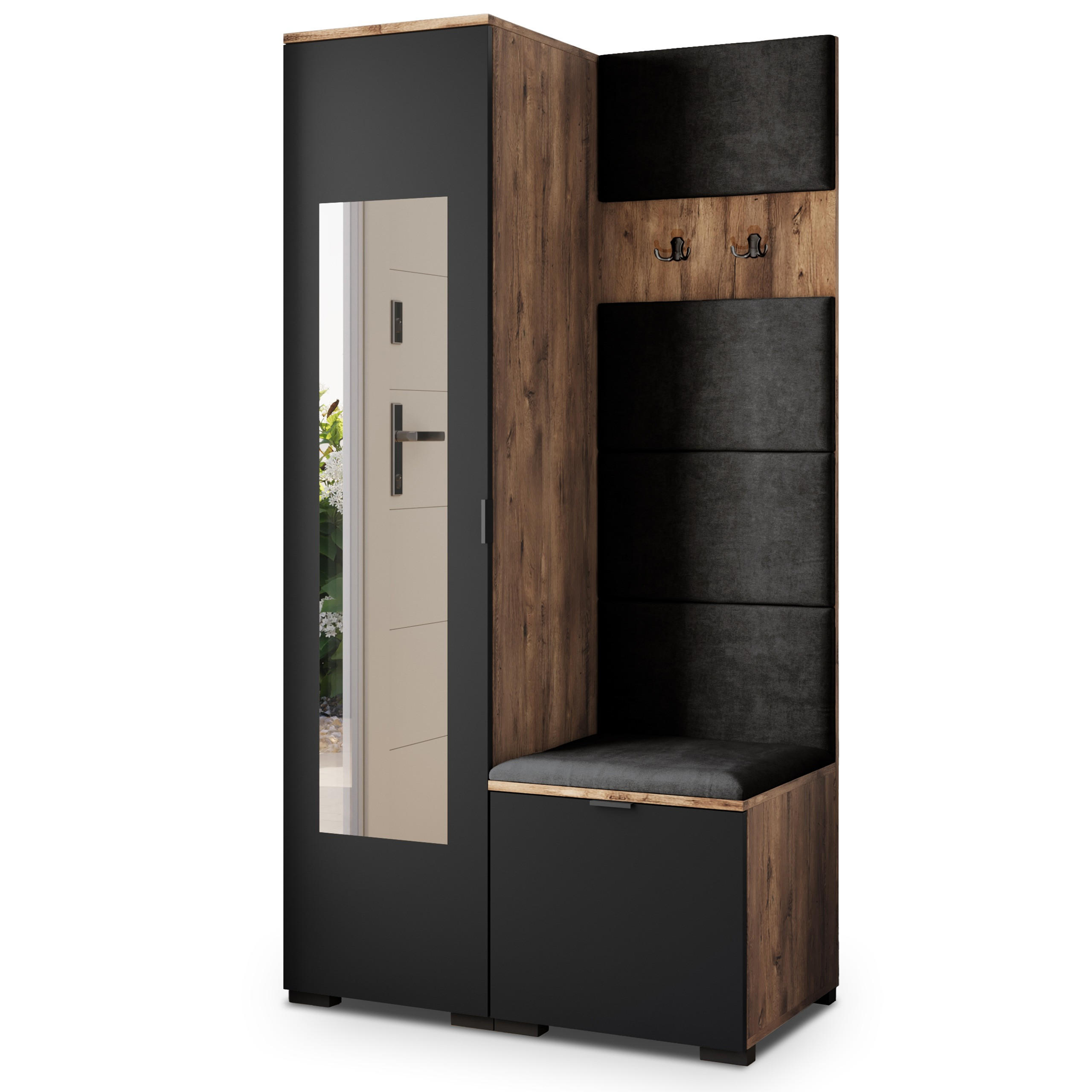 Masseno Garderobenschrank Eiche, Schwarz, Schwarz 95x181x51 cm