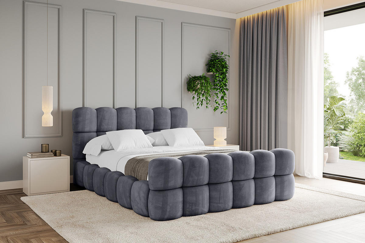 POLSTERBETT mit Bettkasten, Fußteil und Lattenrost, Bett mit Matratze H3/H4 - LEYA-Z 120x200 Dunkelgrau - Dunkelgrau, Holzwerkstoff/Textil (120/200cm) - ALTDECOR