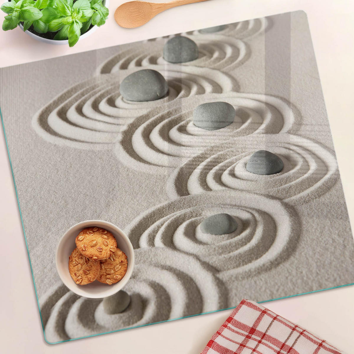 GLASPLATTE 60x52 cm Zen-Steine-Sand - Beige, Glas (60/0.4/52cm) - TULUP