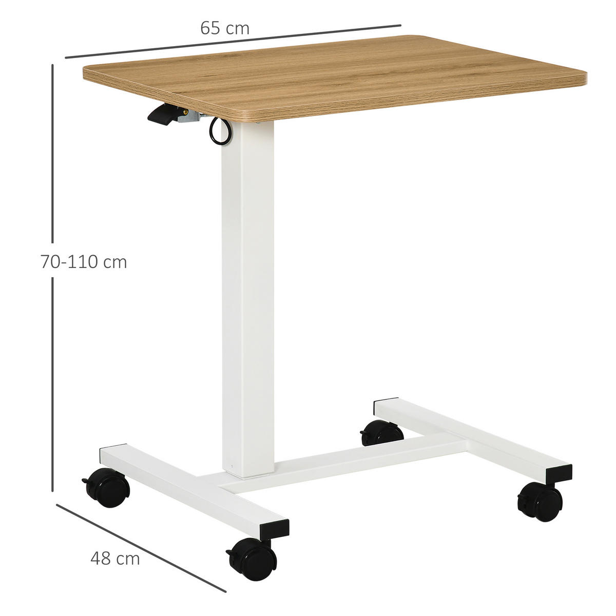 SCHREIBTISCH Laptoptisch mit Gaslift Höhenverstellbar C-Form Beweglich bis 70kg - Naturfarben, Kunststoff (65/48/110cm) - HOMCOM