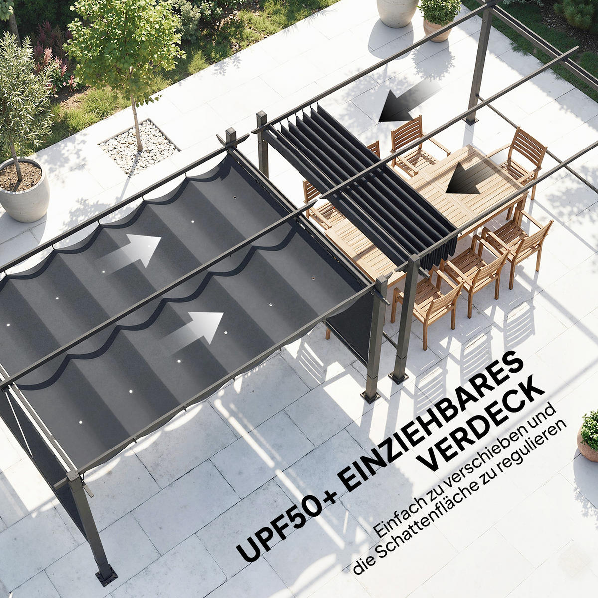 PERGOLA Aluminium Polyester Dunkelgrau - Dunkelgrau, Textil/Metall (297/225/392cm) - Outsunny