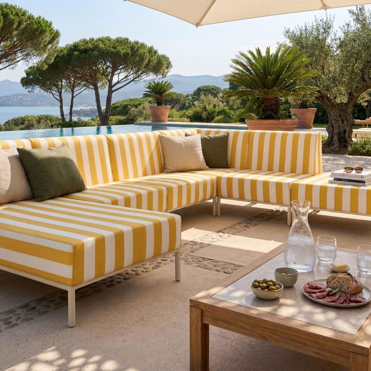 GARTENSOFA mit 6 Sitzplätzen, Gelb - Gelb, Textil - Oviala