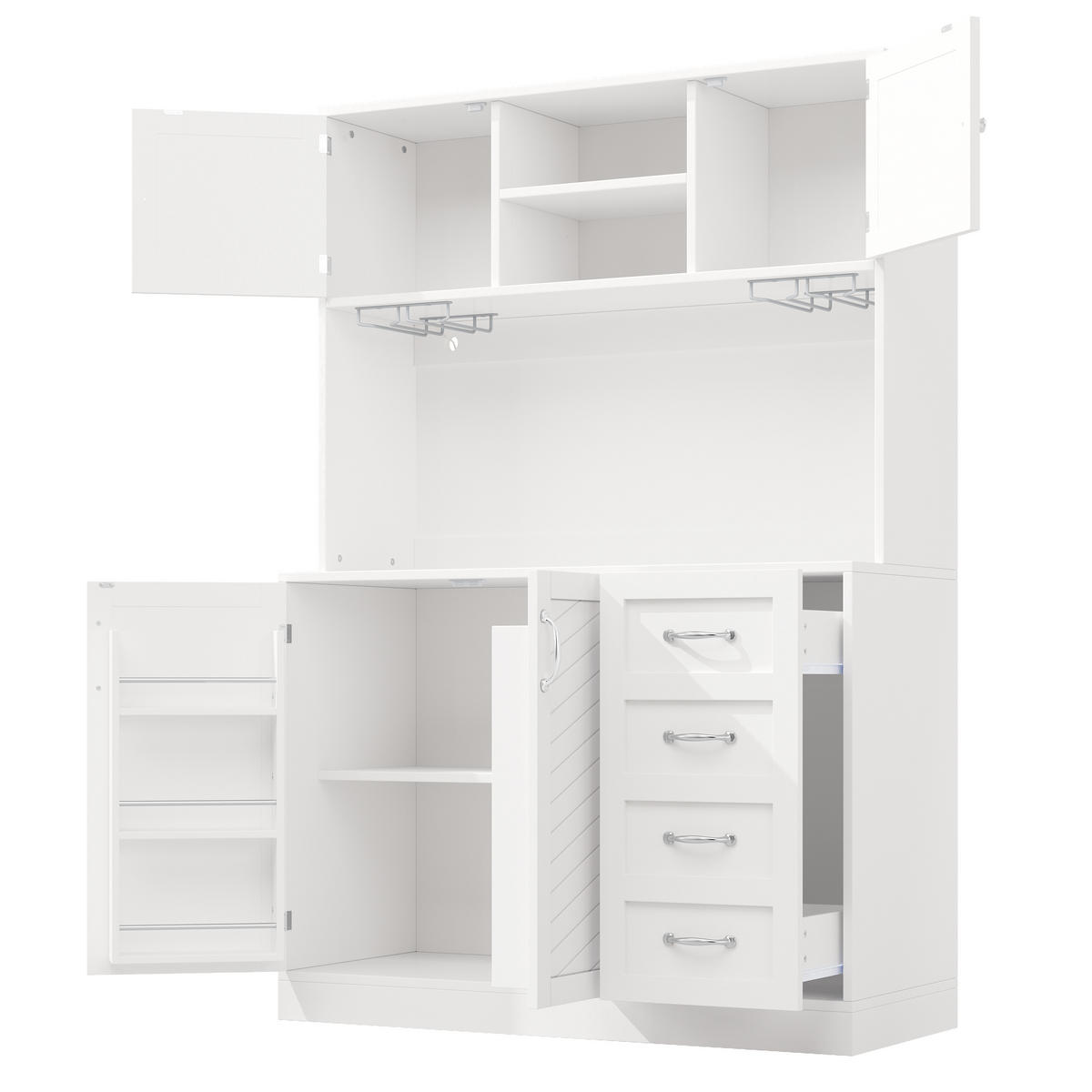 GESCHIRRSCHRANK aus MDF 120x40x188 cm in Weiß mit LED-Lichtleiste - Weiß, Holzwerkstoff (120/180/40cm) - Modfu
