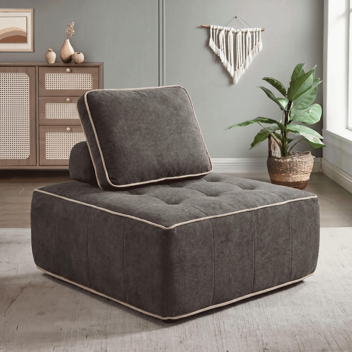 SESSEL Zen Schokolade und Sand 1-Sitzer - Dunkelbraun, Textil (100/75/100cm) - COCO Living
