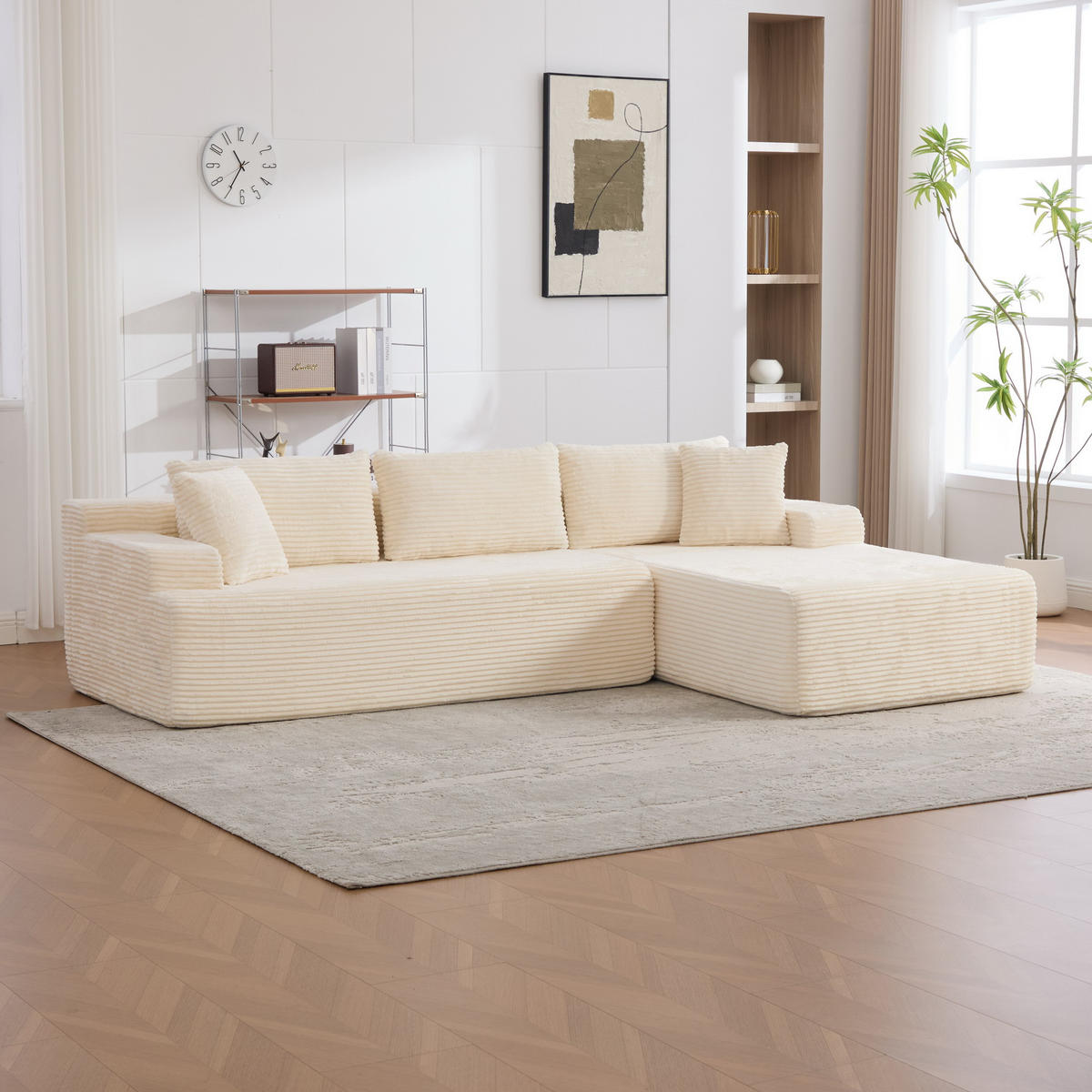 ECKSOFA 272/174/74.5 cm Elfenbein mit rutschfestem Boden - Ecru, Textil (174/74.5/272cm) - Oxeza