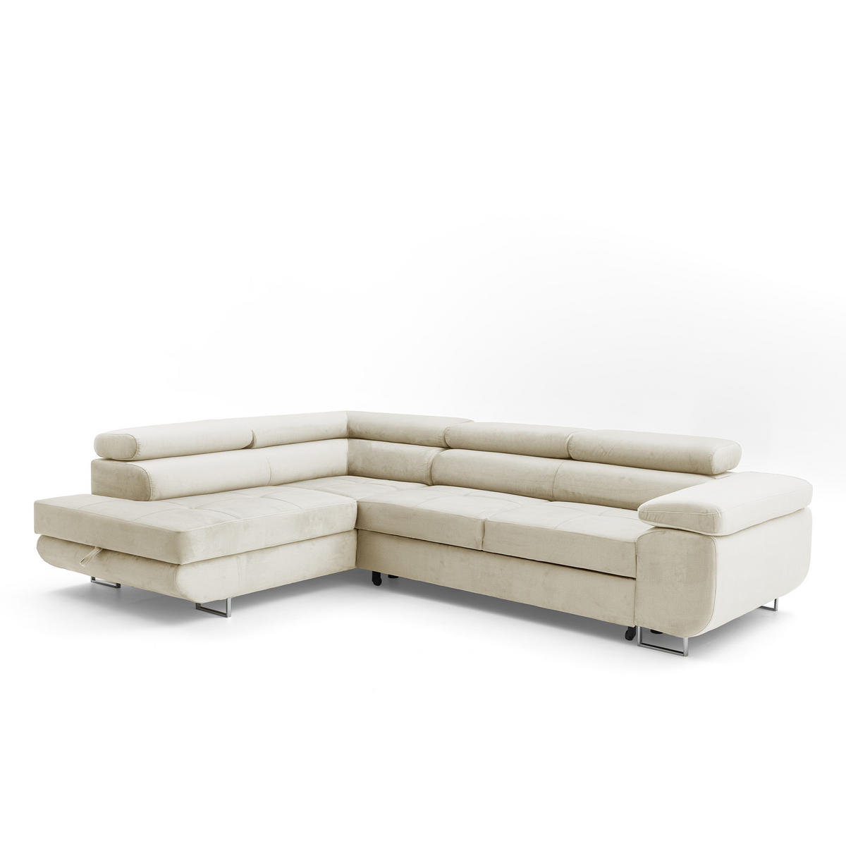 ECKSOFA WILD L Links mit Schlaffunktion 127x195 Velours Beige - Chromfarben/Beige, Holz/Textil (203/274cm) - Muffo