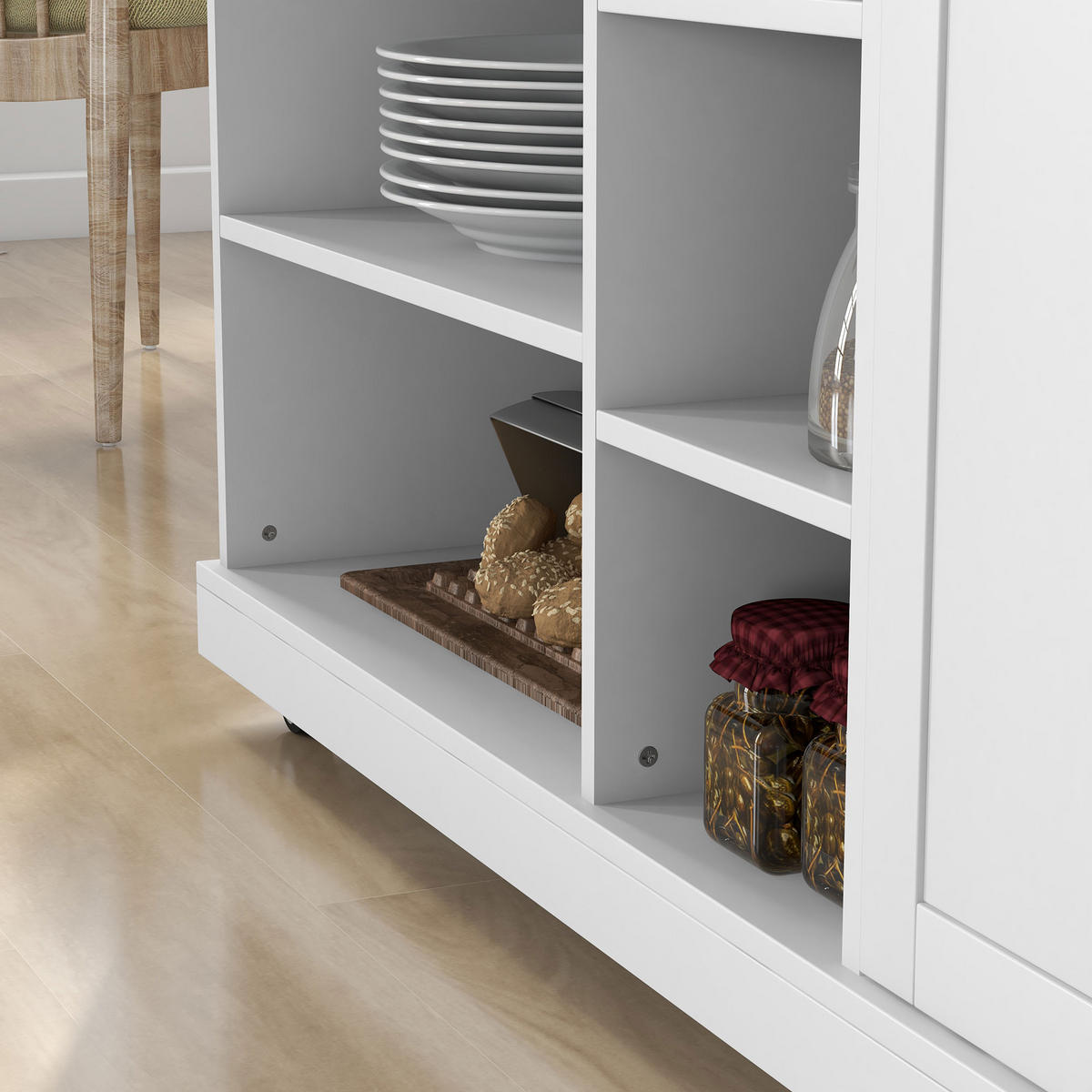 KÜCHENINSEL DE-11069 7 offene Fächer Weiß/Holz - Weiß, Holzwerkstoff (129/93/51cm) - ComfortXL