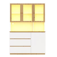 VITRINESCHRANK eiche & weiß 200 cm hoch mit led-beleuchtung & kabelmanagement - Weiß, Holzwerkstoff (120/200/40cm) - Urban Meuble