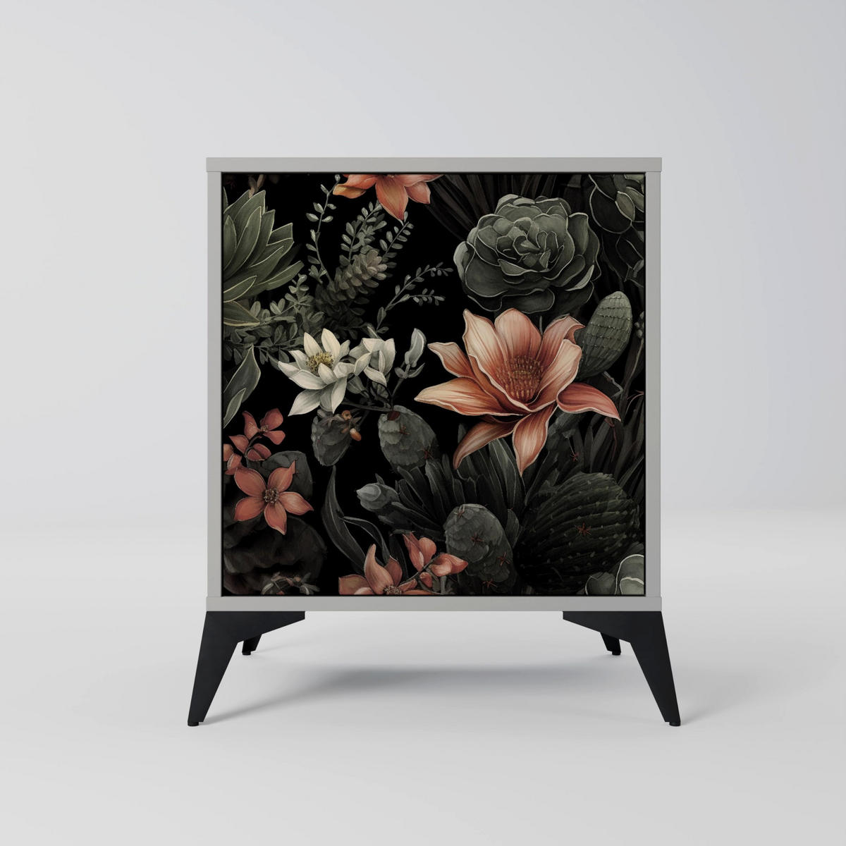 SIDEBOARD SECRET VERDURE, Grau, 57,5x42x75,5 cm, Goldfarbene Metallfüße - Goldfarben/Multicolor, Holzwerkstoff/Metall (57.5/75.5/42cm) - SpaceRebels