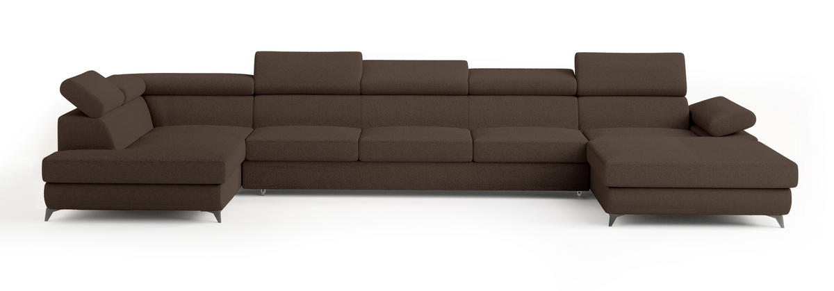 WOHNLANDSCHAFT MONTIVA Braun Boucle-Stoff mit Schlaffunktion - Braun, Holz (410/89/190cm) - MASSENO