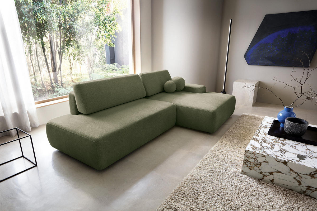 ECKSOFA 275 cm mit Schlaffunktion Orea O, Rechts, Grün - Grün, Holz (164/276cm) - Emporius