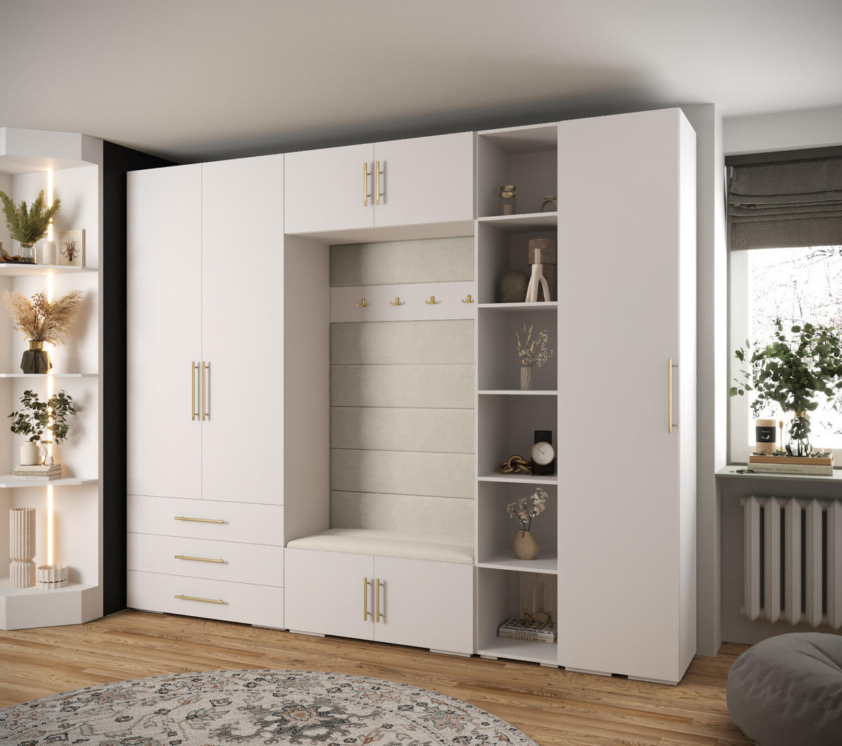 GARDEROBEN-SET 236,7/290/47 - Goldfarben/Weiß, Holz/Kunststoff (290/236.7/47cm) - Abiks Möbel