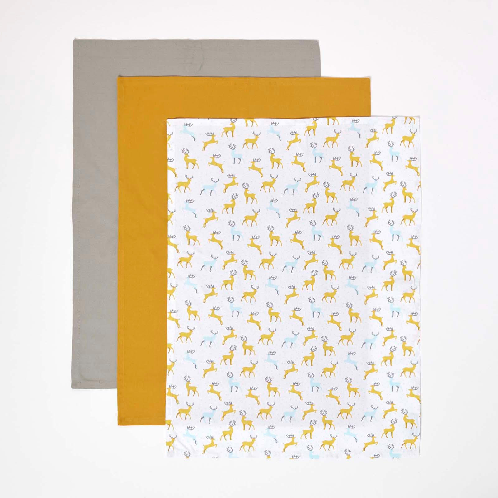 GESCHIRRTÜCHER 3er-Set, Motiv Majestätischer Hirsch, 100% Baumwolle - Gelb, Textil (50/70cm) - Homescapes
