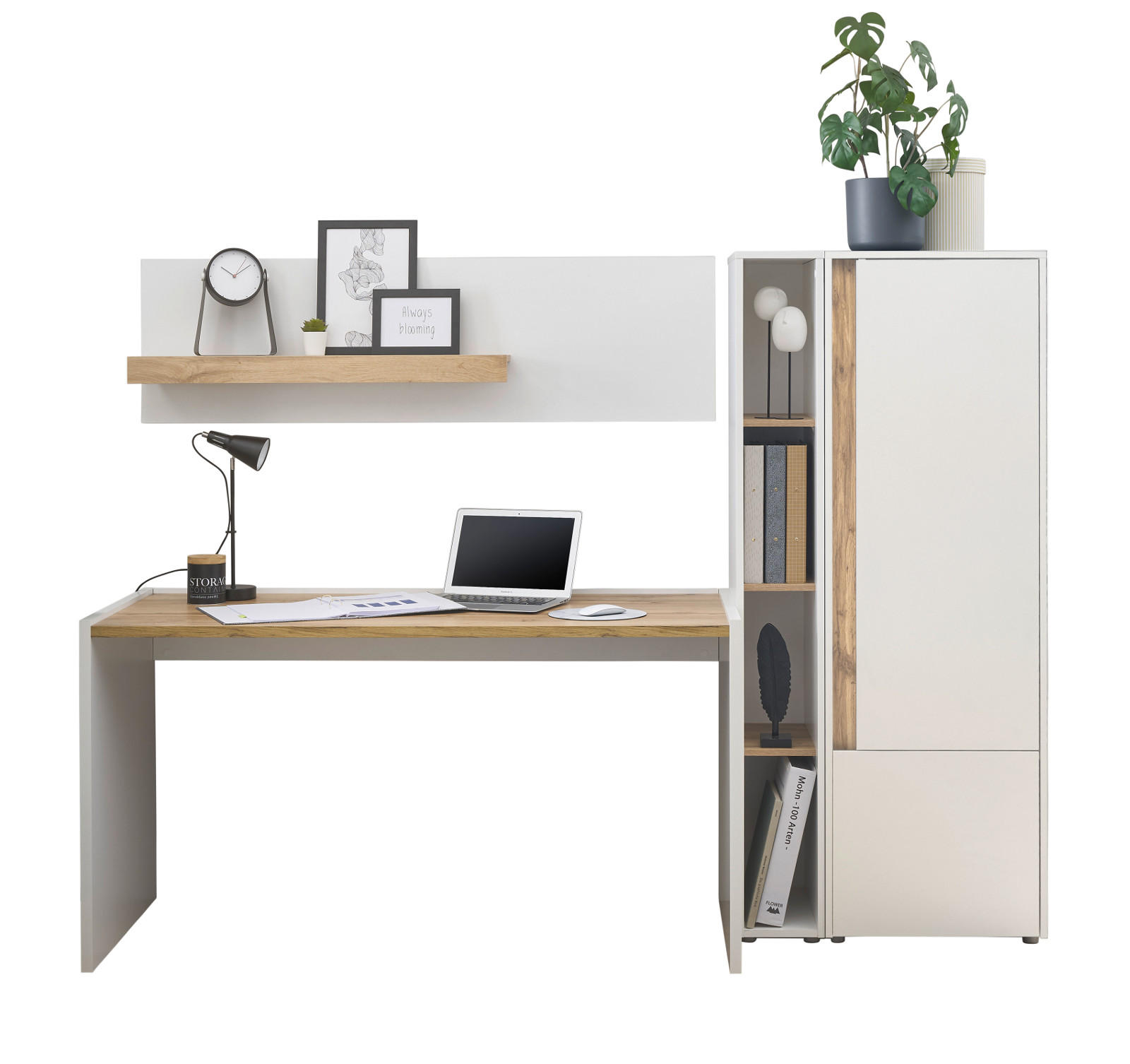 Furn.Design Schreibtischkombination Weiß, Eiche Wotan 213x155x62 cm