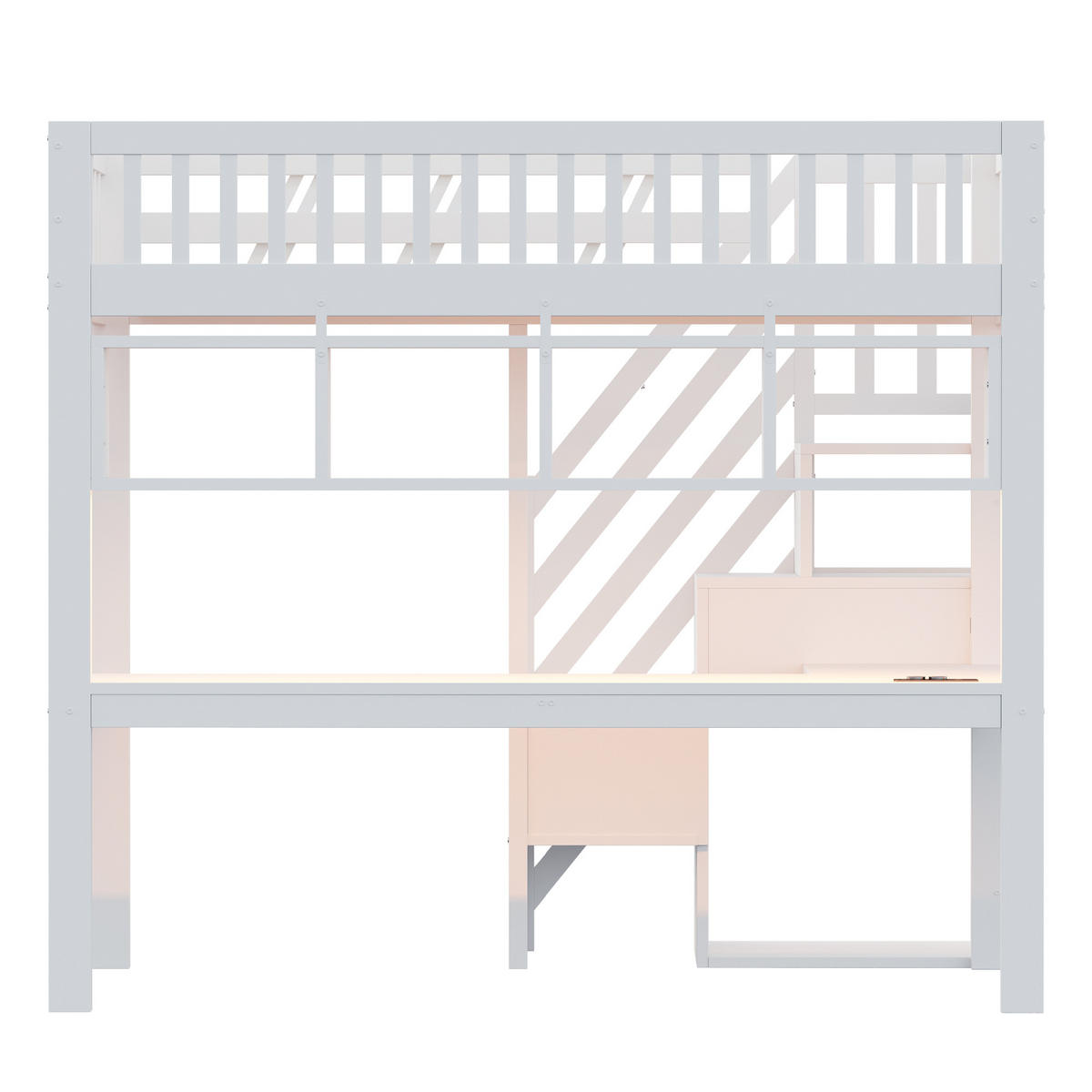 HOCHBETT 90/200 cm DE-01497, in Weiß, mit Aufbewahrungstreppe, Schreibtisch und LED-Licht - Weiß, Holz (90/200cm) - ComfortXL